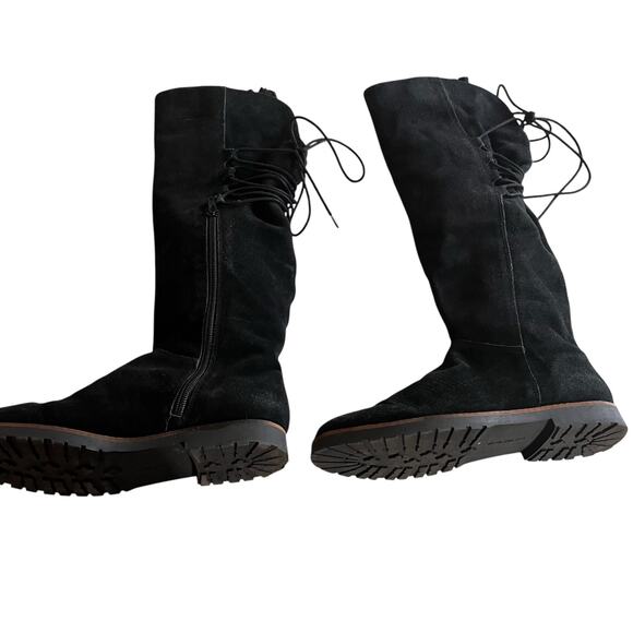 Lands’ End Black Suede Knee High Lace Up Winter Riding Boots Women’s Size 6B - Picture 3 of 8